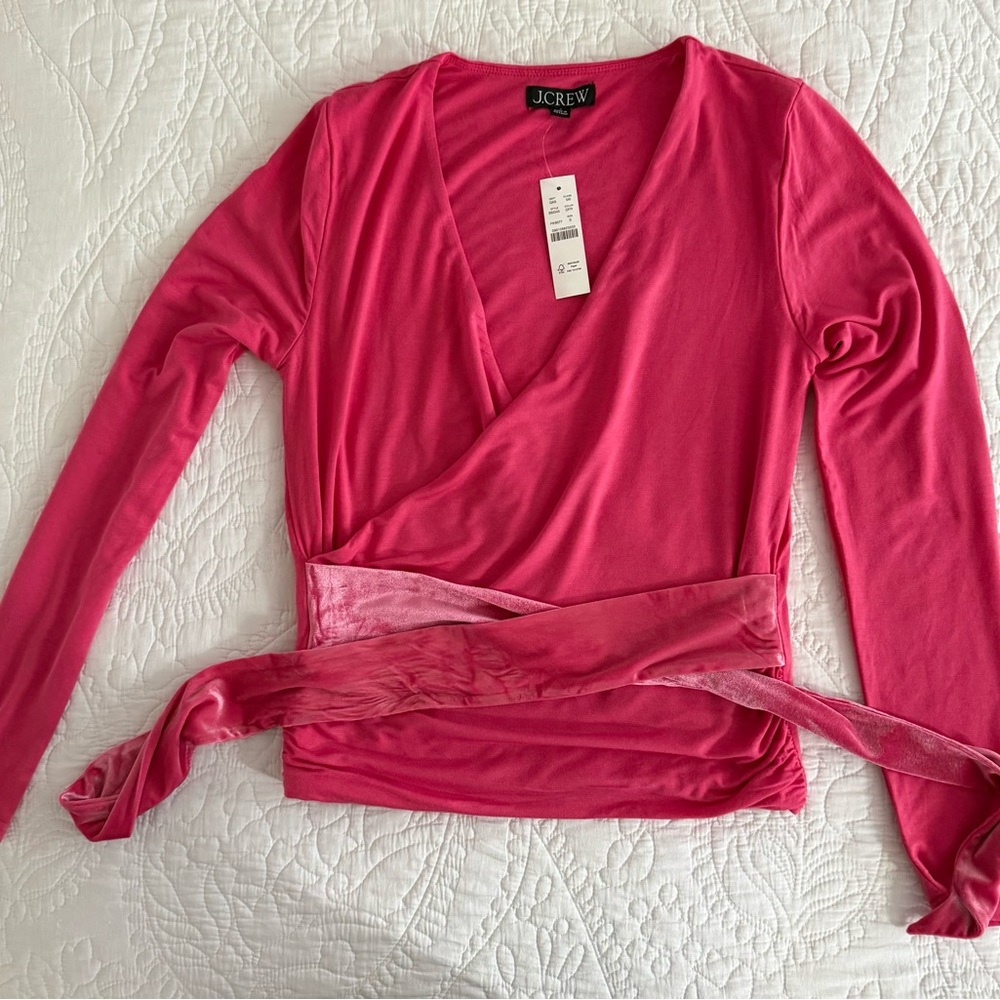 J. Crew pink wrap top with velvet sash size small